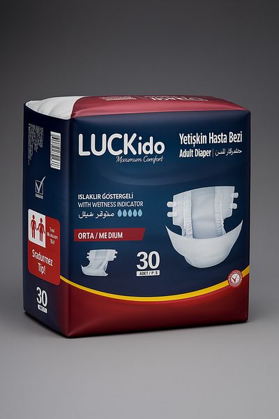 Luckido Medium Size 30-Piece Adult Diapers - Leak-Proof Advantage Pack