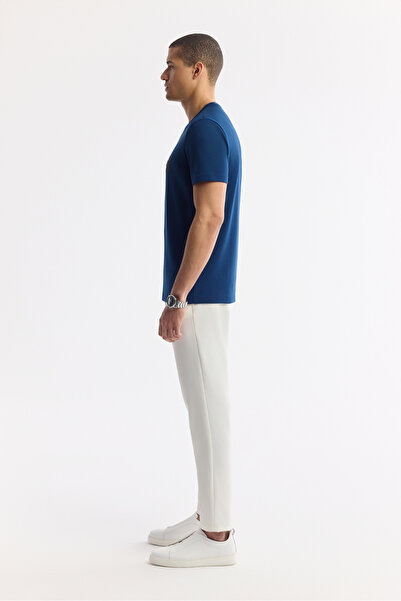 Avva Tricou pentru bărbați, albastru petrol, cu gâtul rotund, bi-stretch, interlock, cu croiala normală A51Y1021