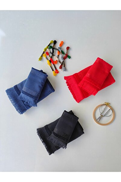 sarra Sarra 50x90 Темна етампіна рушник - з бахромою, червоний