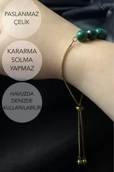SEVGİLİ TAKI Malahit Natural Stone Adjustable Steel Bracelet -Miracle Series