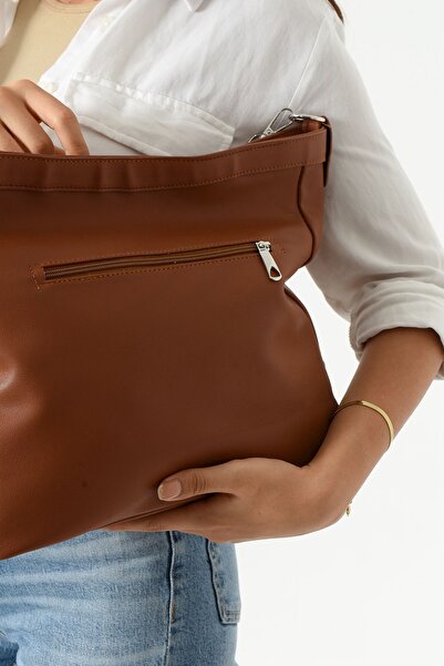 Sanmorris Women's Soft Textured 6-Compartment Zipper Detailed Tan Shoulder and Hand Bag