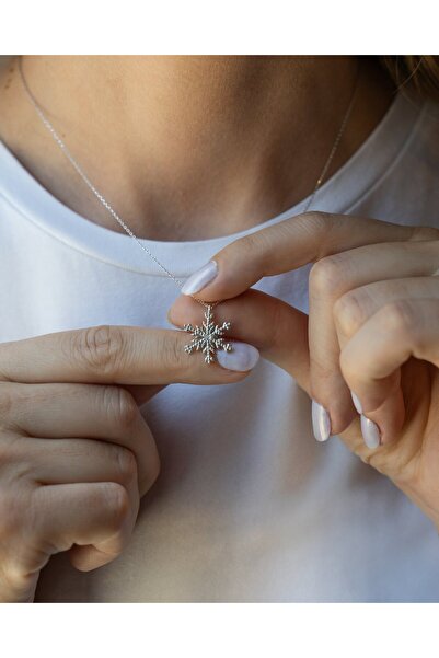 G&A Jewels - 925 Ayar Gümüş 0.01ct Pırlanta Taşlı Kar Tanesi Kolye