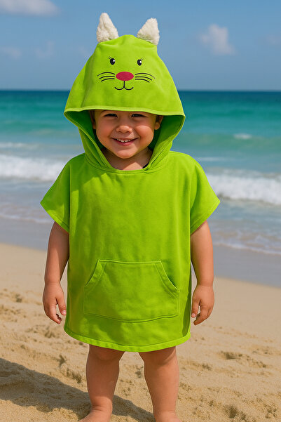 MORDRY Παιδικό παντελόνι με κουκούλα από μικροΐνες με στάμπα με χαρακτήρες γάτας, φορετή πετσέτα, πετσέτα παραλίας