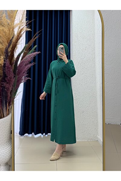 MİHRA STORE Velenya Takma Manşet Çilek Elbise-TN013 Zümrüt Yeşili