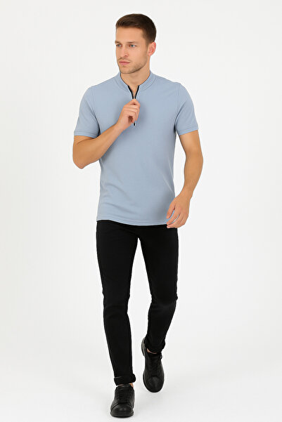 UOMOPARK 2653 Преміум чоловіча футболка - з напівзастібкою, коротким рукавом, прямий крій