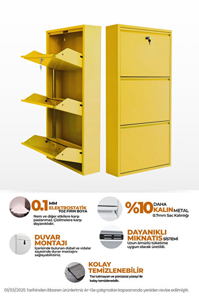 mobilyapratik Kilitli 3'lü Metal Ayakkabılık - Sarı