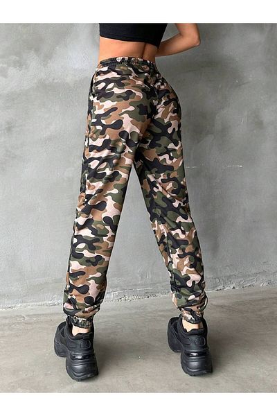 merysare Camouflage Patterned Cargo Pants with Elastic Waist