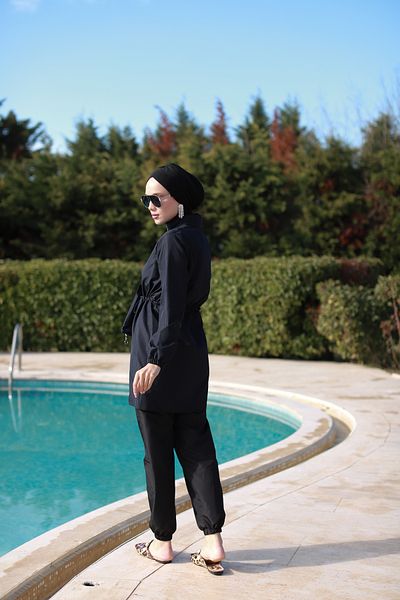 dilber fashion Bone and Bag Gift Gathered Waist Hijab Swimsuit Set