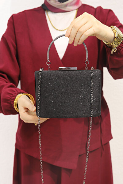 ROZA CANTA Kadın Siyah Simlikum Abiye , Clutch Gece Çantası