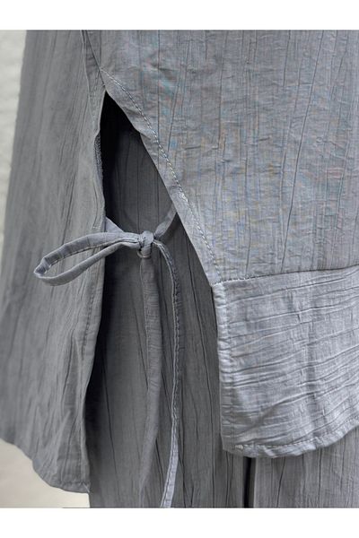 MİHRA STORE Glarus Side Drawstring Buttoned Wrinkled Strawberry Suit-Mf458 Gray