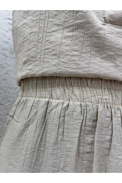 MİHRA STORE Glarus Side Drawstring Buttoned Wrinkled Strawberry Suit-Mf458 Stone