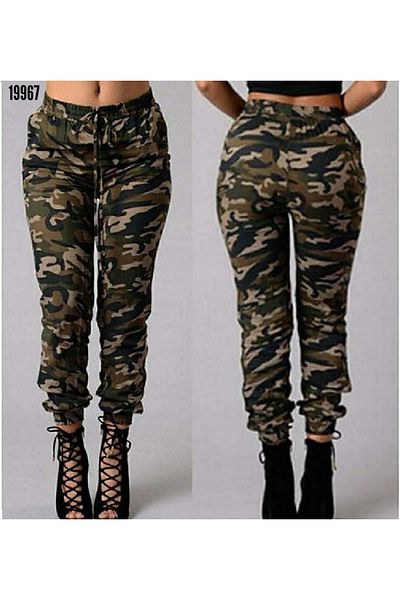 merysare Camouflage Patterned Cargo Pants with Elastic Waist