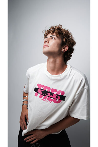 TresMonos Pink Tres Eyes Oversize White T-Shirt