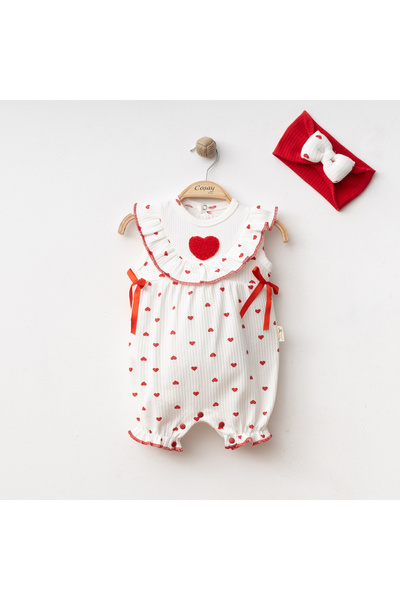 Aa Bebek Yazlık Kalpli Süzene Nakışlı %100 Pamuklu Fiyonklu Fırfırlı Saç Bant...