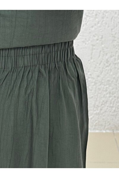 MİHRA STORE Glarus Wrinkled Strawberry Suit with Drawstring Buttons on the Sides-Mf458 Khaki