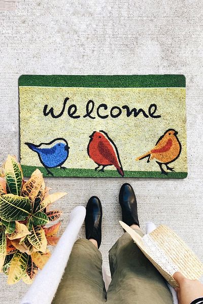 esnature ColorfulChirpBirds Mat - 45x70 Cm, BrownWelcomeDoor Front,BirdsCrooked