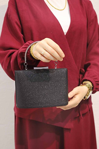 ROZA CANTA Kadın Siyah Simlikum Abiye , Clutch Gece Çantası