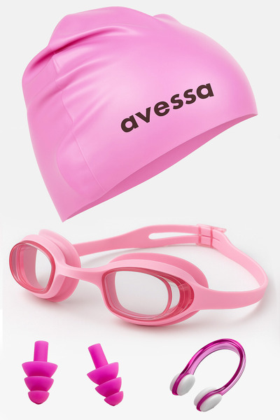 Verahed Set of 4 Adult Swimmer Set Swimming Goggles Pool Cap Ear Nose Plug Po...