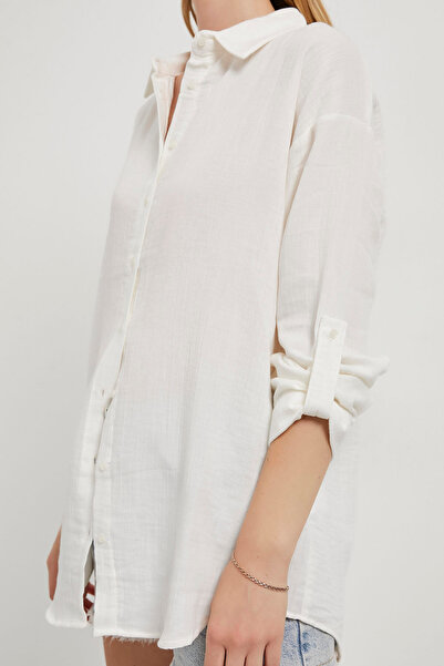 Arma Life Women's Long Sleeve Basic Thin Loose Muslin White Shirt