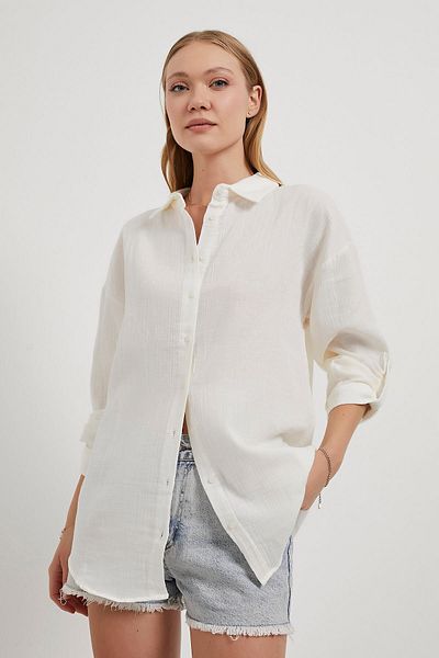 Arma Life Women's Long Sleeve Basic Thin Loose Muslin White Shirt