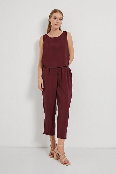 Arma Life Bluză de vară pentru damă Pantaloni largi Costum din două piese roșu Claret
