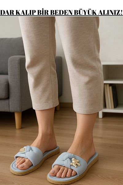 TREND Women's Gray Ribbon Bow Design Women's Slippers Comfortable and Aesthetic 1St Quality