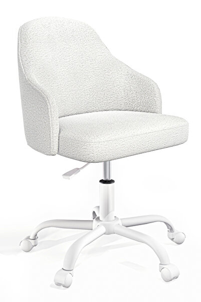 HAUSEBOX Louis Ekru Teddy Kumaşlı - Dekoratif Çocuk Çalışma Sandalyesi (Beyaz...