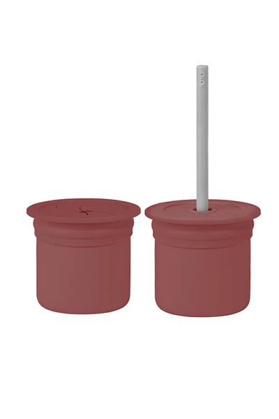 OiOi Ham+Hüp Pipetli Silikon Bardak Seti Velvet Rose / Powder Grey