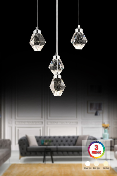 İstanbul Avize İstanbul Avize Kabarcıklı Liya 4'lü Gümüş Kumandalı 3 Renk Ledli Modern Led Avize