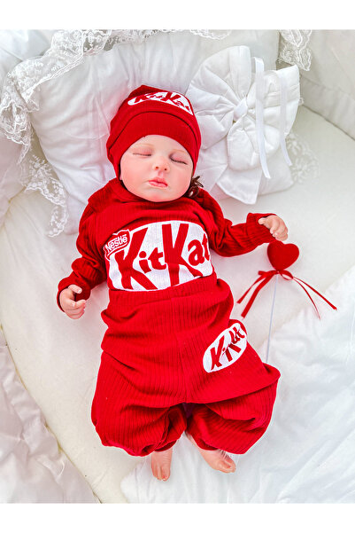 Aa Bebek Kit Kat Baskılı Şapkalı Unisex 3'lü Takım
