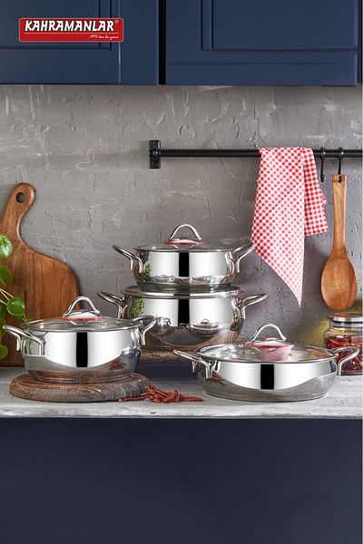 Kahramanlar Elite Prime Silver 8-Piece Steel Cookware Set 8000