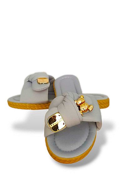 TREND Women's Gray Ribbon Bow Design Women's Slippers Comfortable and Aesthetic 1St Quality