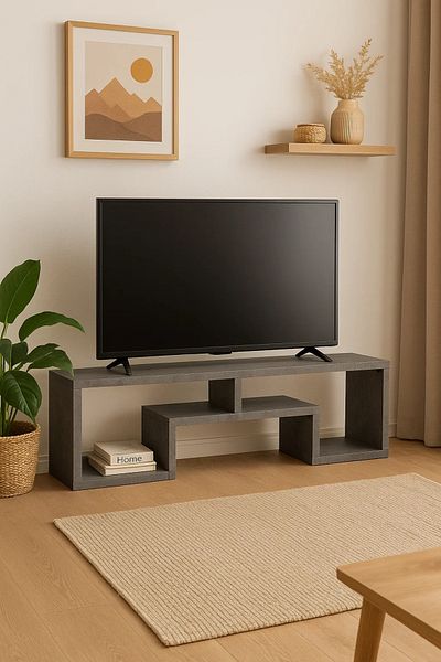 MARIA HOMES Modern Style Gray TV Stand – 160x30x50 cm Minimalist Open Shelf Media Console