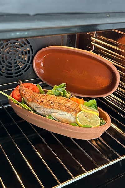 AdenArt 3-Piece Soil Glazed Kayak Fish Moth-Fish Pan 27X13X4 (for Home Type Oven)
