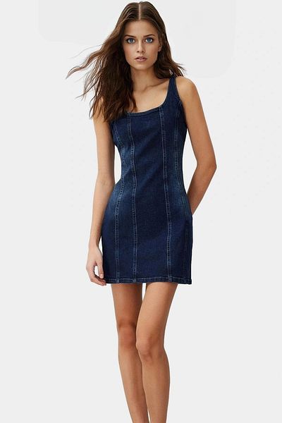 PayBuy Denim Crew Neck Fitted Mini Dress 99 Cotton Comfortable Casual Durable Material Elegantane Design