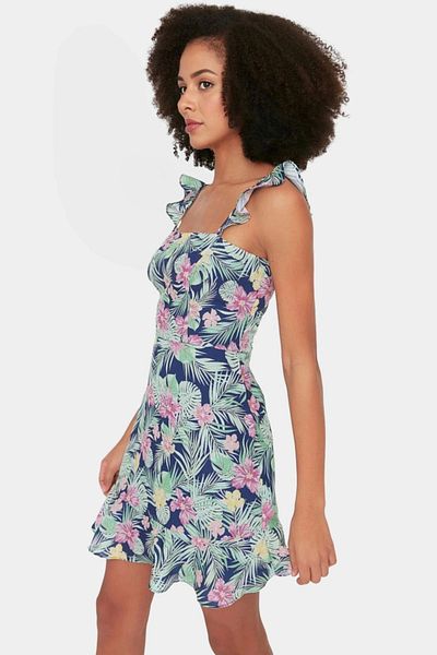 PayBuy Floral Mini a Line Dress Moss Crepe Woven Polyester Summer Stylish Comfortable and Durable Material