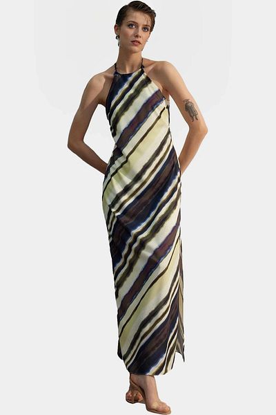 PayBuy A Line Maxi Dress Halter Neckline Woven Polyester Summer Premium Quality Professional Look