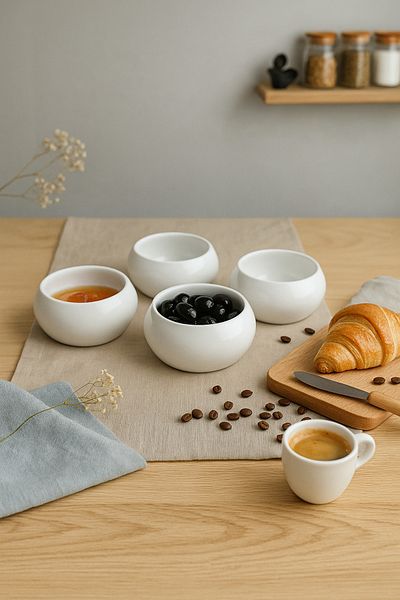 Minole Handmade Minimalist Ceramic Set – Breakfast & Sauce Bowl – Dowry Kitchen Product – Dessert Soufflé Bowl