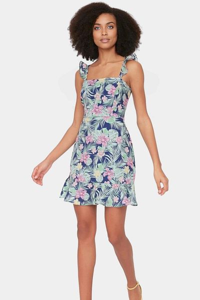 PayBuy Floral Mini a Line Dress Moss Crepe Woven Polyester Summer Stylish Comfortable and Durable Material