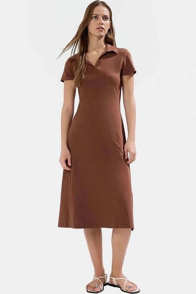 PayBuy Women's Polo Neck Knitted Midi Dress Cotton Comfortable Daily Use of Distinguished Material