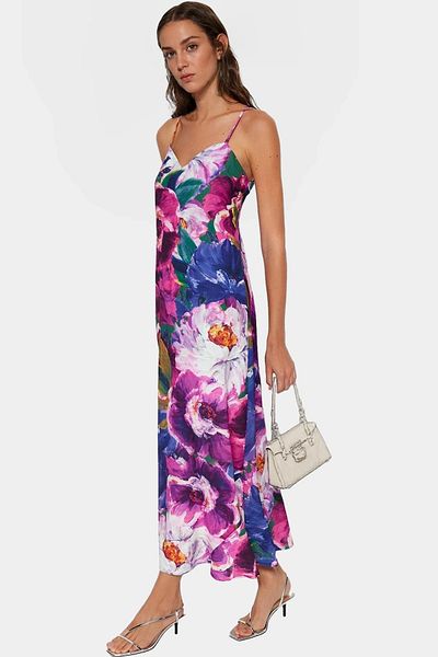 PayBuy Maxi Multi Floral Print A-Line Satin Dress Premium Quality Zarifane Design for Summer Season