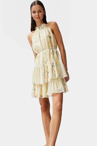 PayBuy Floral Pattern Halter Neck Mini Dress Lightweight Polyester Fabric Summer Casual Stylish Look