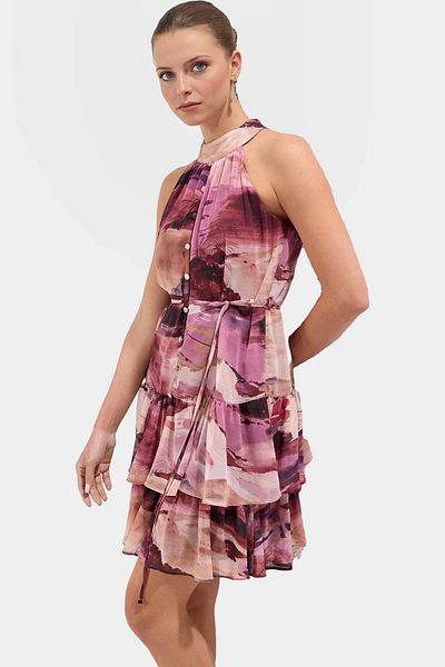 PayBuy Floral Pattern Halter Neck Mini Dress Lightweight Polyester Fabric Summer Casual Stylish Look