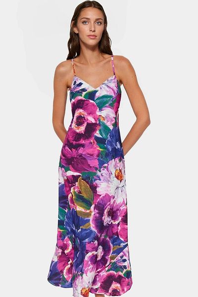 PayBuy Maxi Multi Floral Print A-Line Satin Dress Premium Quality Zarifane Design for Summer Season