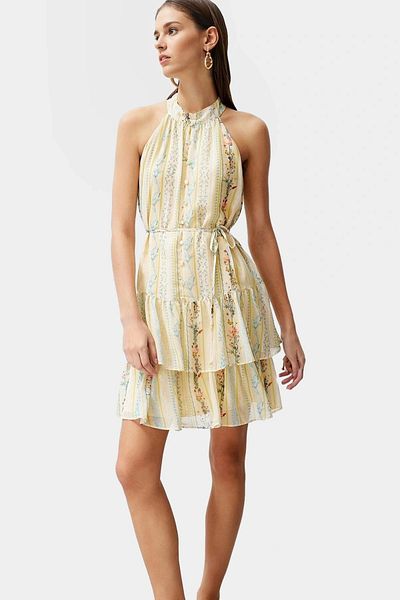 PayBuy Floral Pattern Halter Neck Mini Dress Lightweight Polyester Fabric Summer Casual Stylish Look