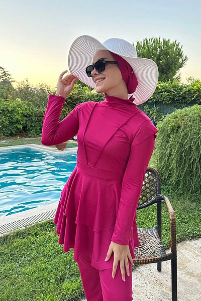 Starinci Mayo Costum de baie complet acoperit Lycra Hijab roz