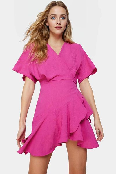 PayBuy Women's Mini Size Double Breasted V Neck Short Sleeve Aerobin Woven Dress Durable Material Comfortable Use