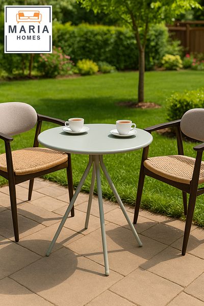 MARIA HOMES Modern White Round Metal Café Table – Minimalist 3-Leg Design for Indoor & Outdoor Use