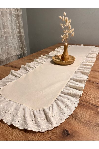 NURGİTA HOME Φυσικό Ακατέργαστο Λινό Φιστό Βολάν Οβάλ Κορσέ 45x115