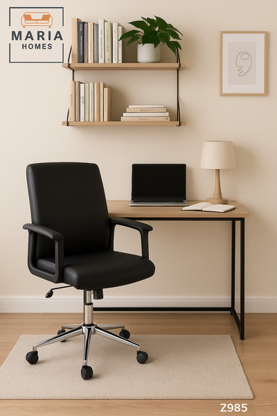 MARIA HOMES كرسي مكتب مريح أسود بعجلات - ارتفاع ومساند ذراعين قابلة للتعديل